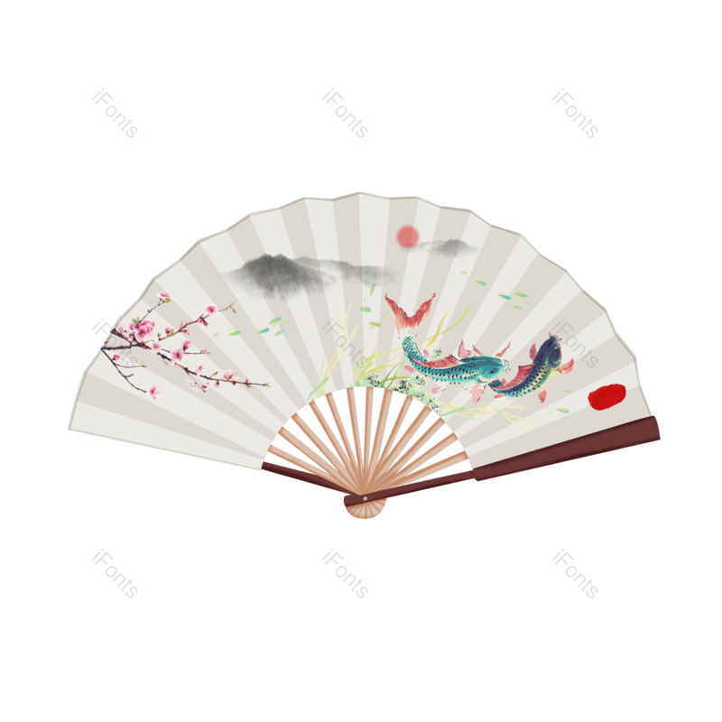 中国图片,扇子元素,水墨画PNG,手绘免抠素材